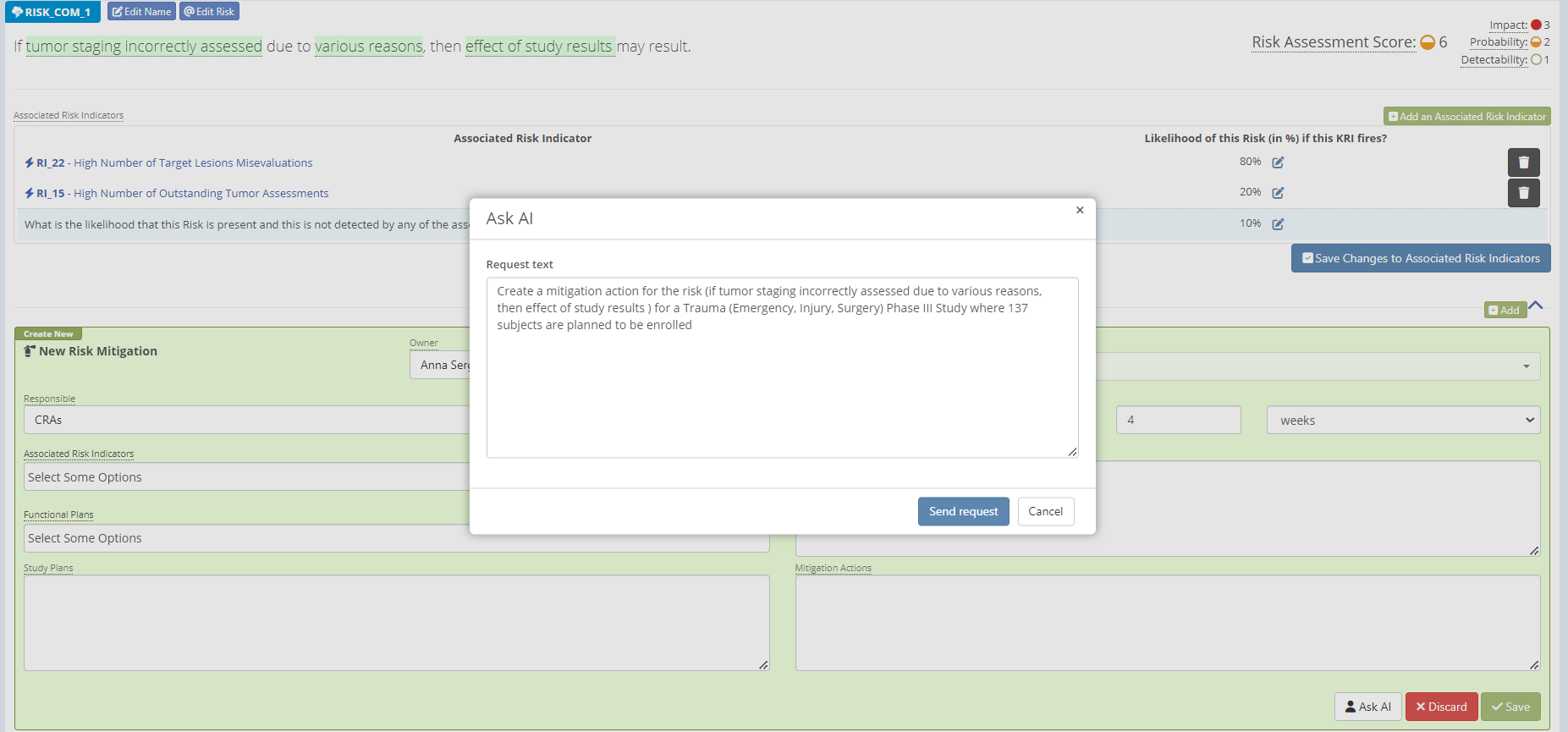 Cyntegrity Risk Management interface with AI-assisted risk mitigation workflow