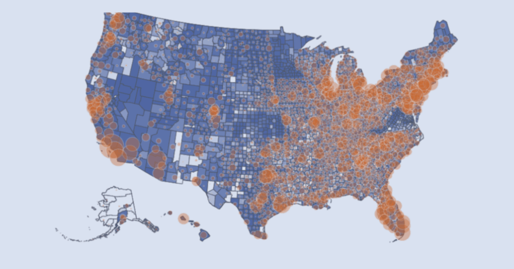 Map of the United States showing the geographic distribution of decentralized clinical trial activity, with markers indicating trial density across regions.
