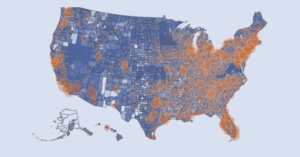 Map of the United States showing the geographic distribution of decentralized clinical trial activity, with markers indicating trial density across regions.